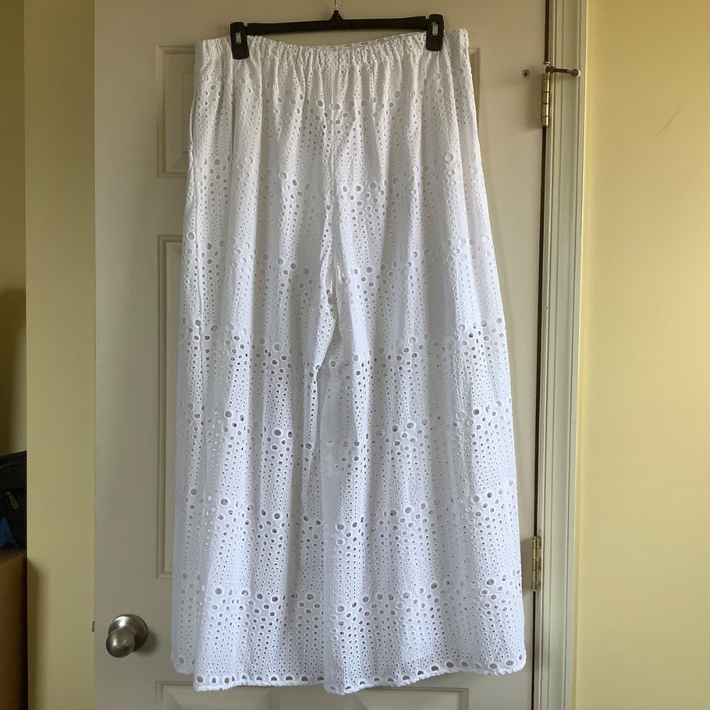 NATORI Round Eyelet Wide Leg Pants White SZ XL - Picture 9 of 16